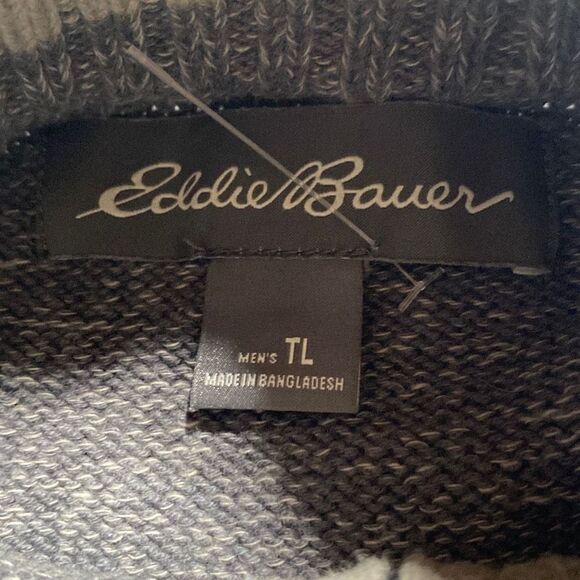 Eddie Bauer 1/4 Zip Pullover Marled Cotton Sweater Grey Tall‎ Large - Picture 12 of 16